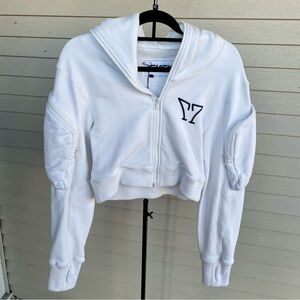 SMFK - Sz. S - White Cropped Zip Hoodie with Sleeve Pockets